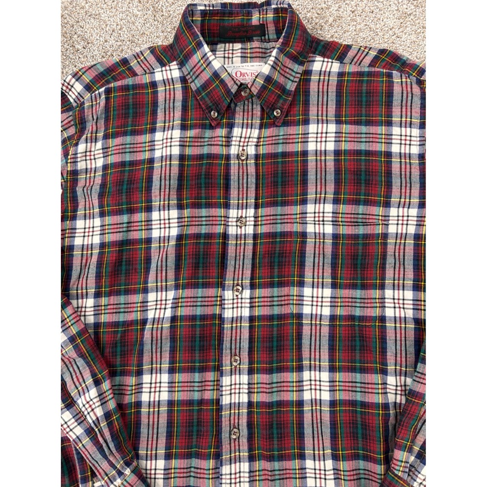 Vintage Orvis Battenkill Flannel Men Douglas Dress Tartan Plaid Wool Cotton USA